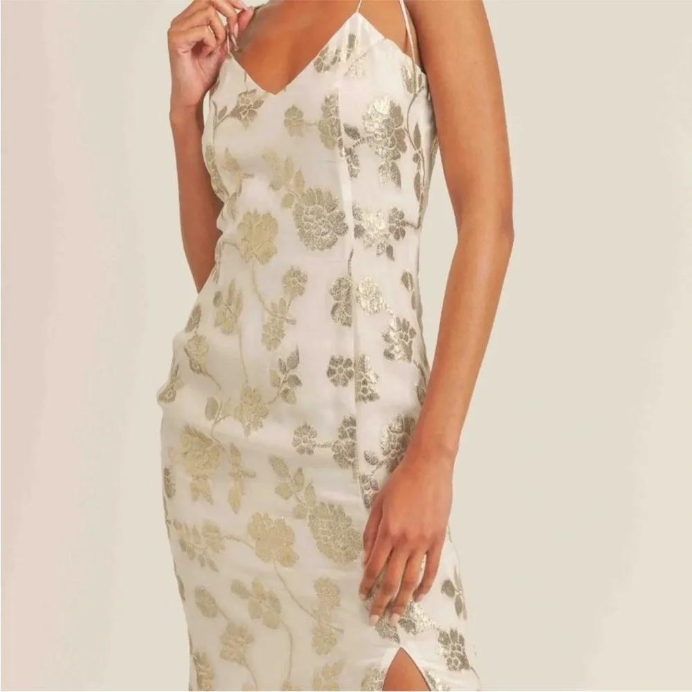 Sage The Label Afterglow Lurex Metallic Midi Dress in White Champagne Small - Picture 5 of 15